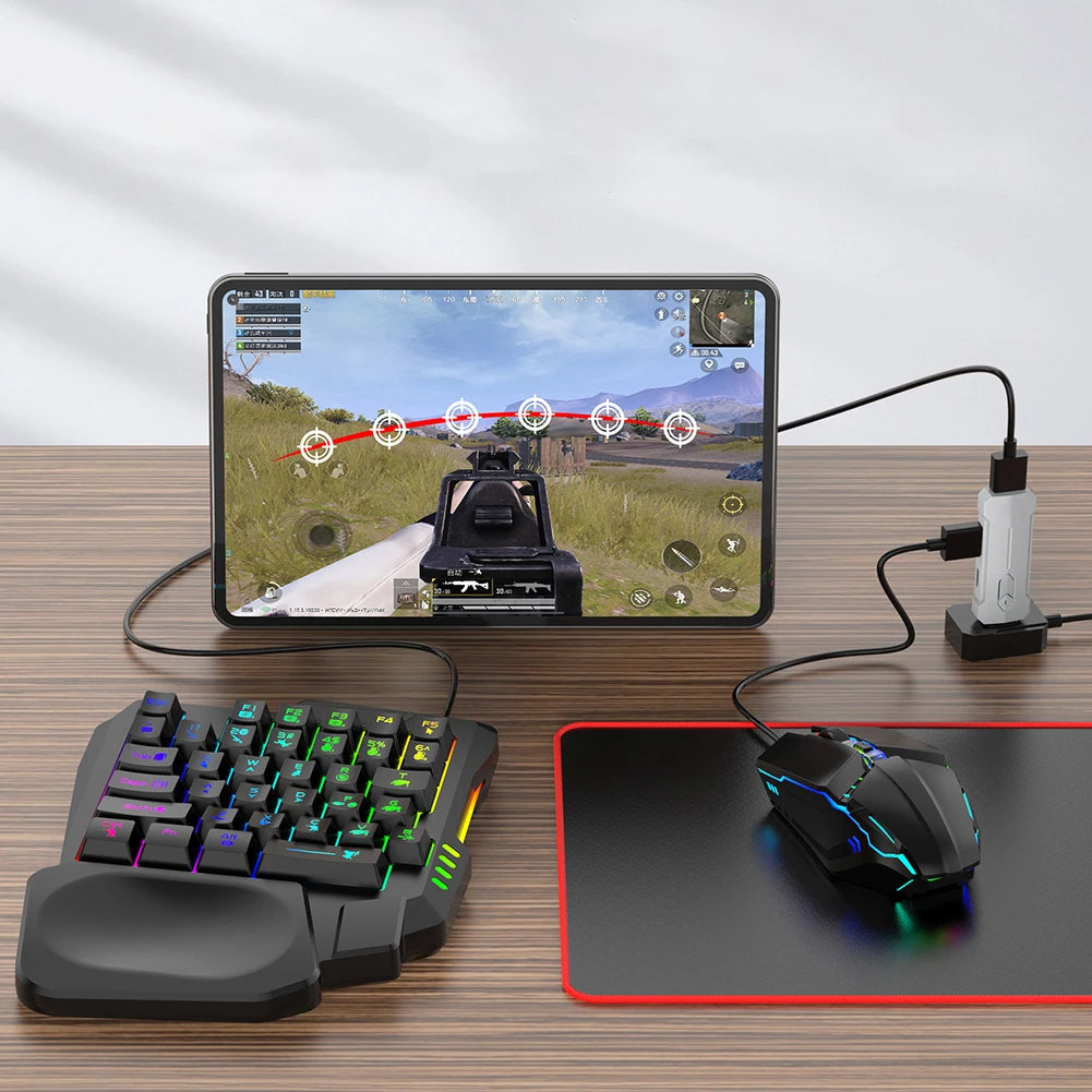 5 in 1 Mobile Game Converter Keyboard Mouse Gaming Set for PUBG Wired RGB Backlit Keyboard with Wrist Rest for Android System