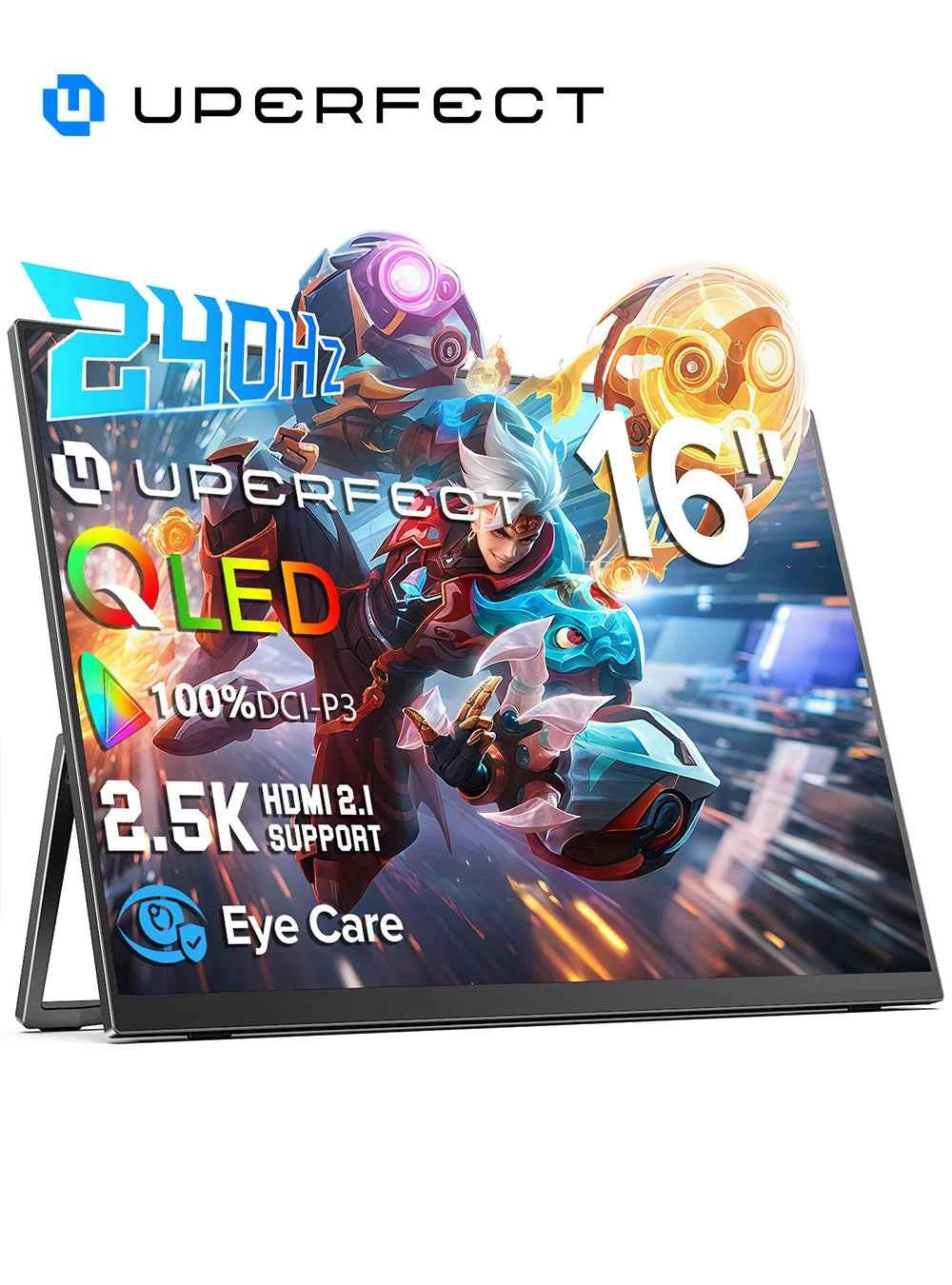 UPERFECT QLED Portable Monitor 16'' 2.5K 2560×1600 16:10 400Nits 100% DCI-P3 HDMI USB-C Travel Gaming Display For Laptop MacBook