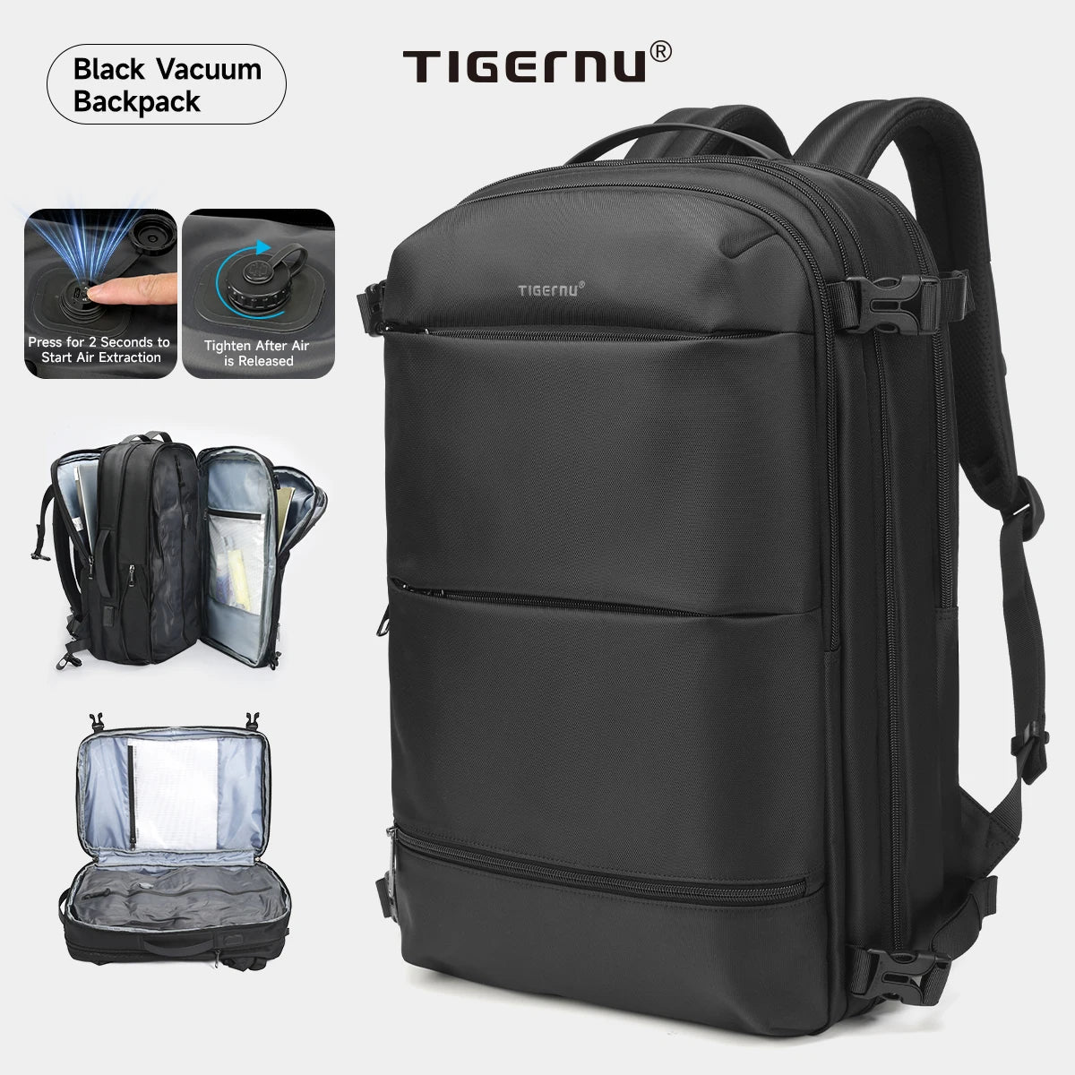 Tigernu Vacuum Compression Backpack Men Women Expandable Travel Backpacks Luggage With USB Large Capacity For 17 Laptop Back