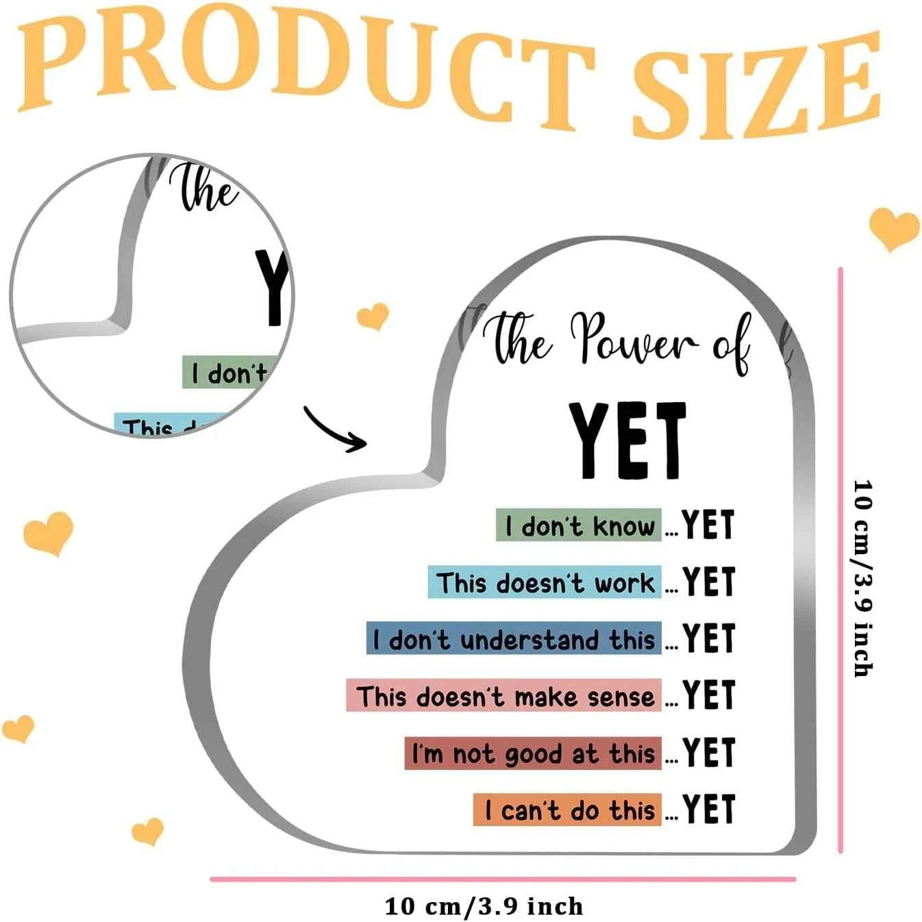 The power of yet,Growth mindset sign, Acrylic Heart Keepsake,Therapy Office Decor,Counselor office decor, mental health sign