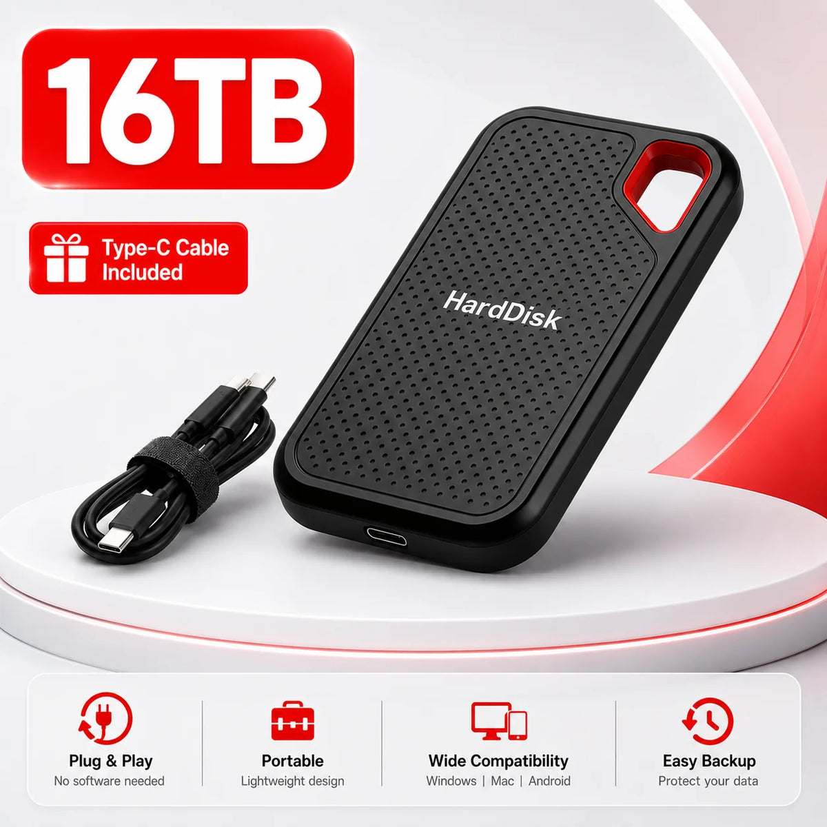 2TB Portable SSD External Solid State Drive USB-C Fast Storage Device for Laptop Mac PC Phone Backup Data