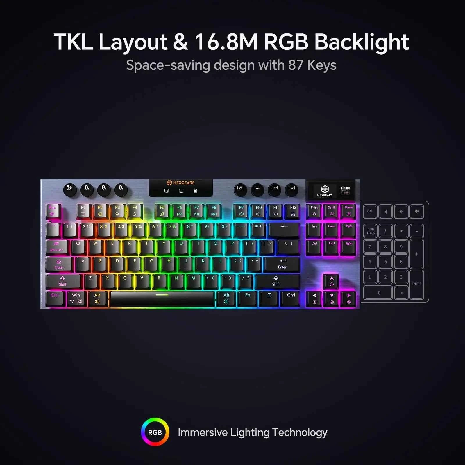 HEXGEARS A3 Bluetooth/2.4GWirless/Type-C Wired Mechanical Keyboard 87 Key RGB Hot Swap Kailh Switch Gaming Keyboard Mechanical