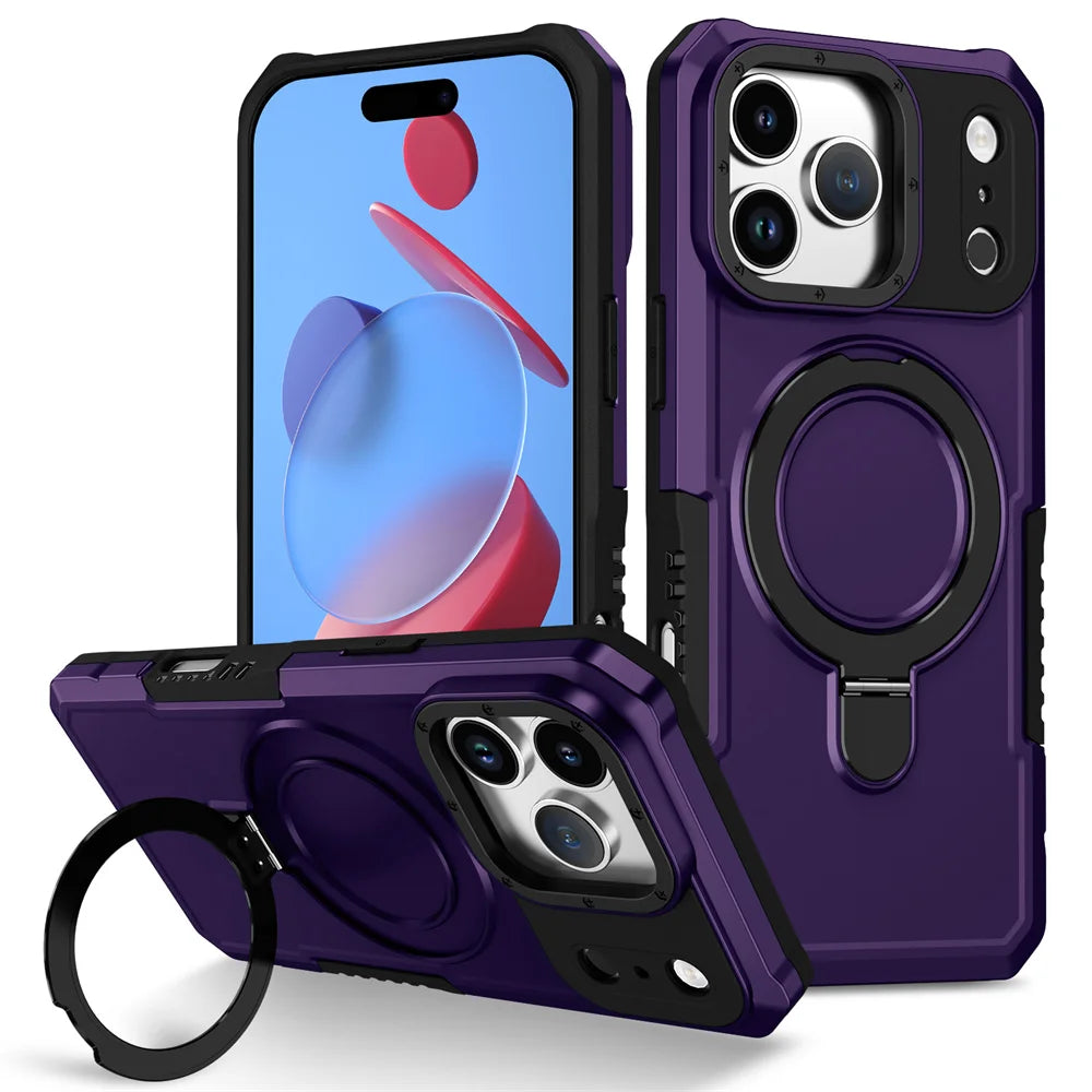 Luxury Anti-slip Frame Armor Magnetic Stand Phone Case For iPhone 17 Pro Max Plus Double Layer Protection Shockproof Back Cover
