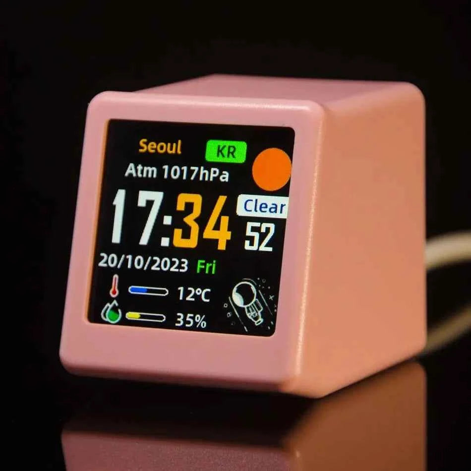 Super Cool Mini WiFi Desktop Weather Digital Clock Station with IPS LCD Screen Gadget for Decoration