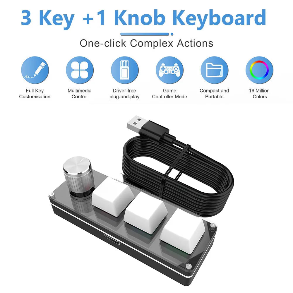 Programmable DIY Mechanical Keyboard Bluetooth/USB Wired RGB Custom Mini 3 Key 1 Knob Knob Macro Hotswap Keypa for Laptop