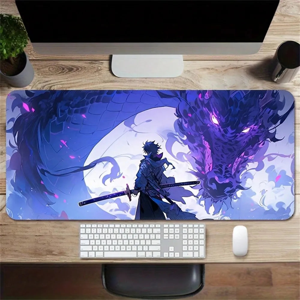 Purple Dragon Mouse Pad Anime Design Desk Mat Office Desk Accessories With Stitched Edge Non-Slip XXL Mousepad Rubber Base Keyboard Pad 35.4x15.7 Inch E-Sports