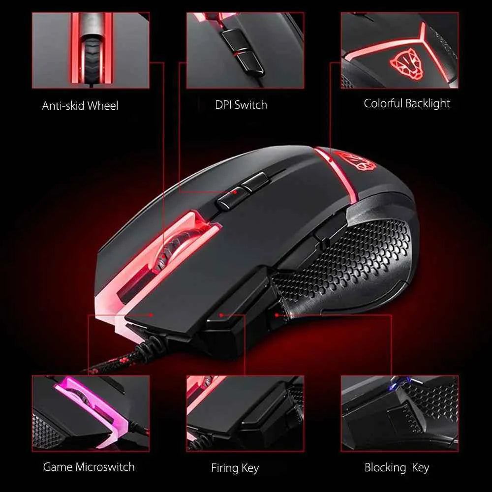 Motospeed Gaming Mouse 7 Button 4000DPI, Macro Programmable USB Wired Mice