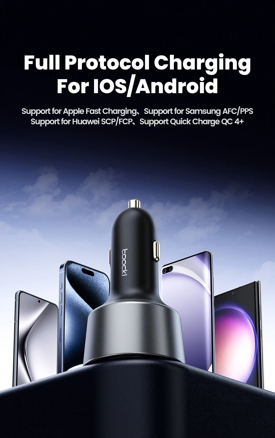 Toocki 200W Car Charger USB Type C QC 4.0 PPS 45W PD 100W Fast Charging USB C Car Phone Charger for iPhone 16 15 Samsung Macbook