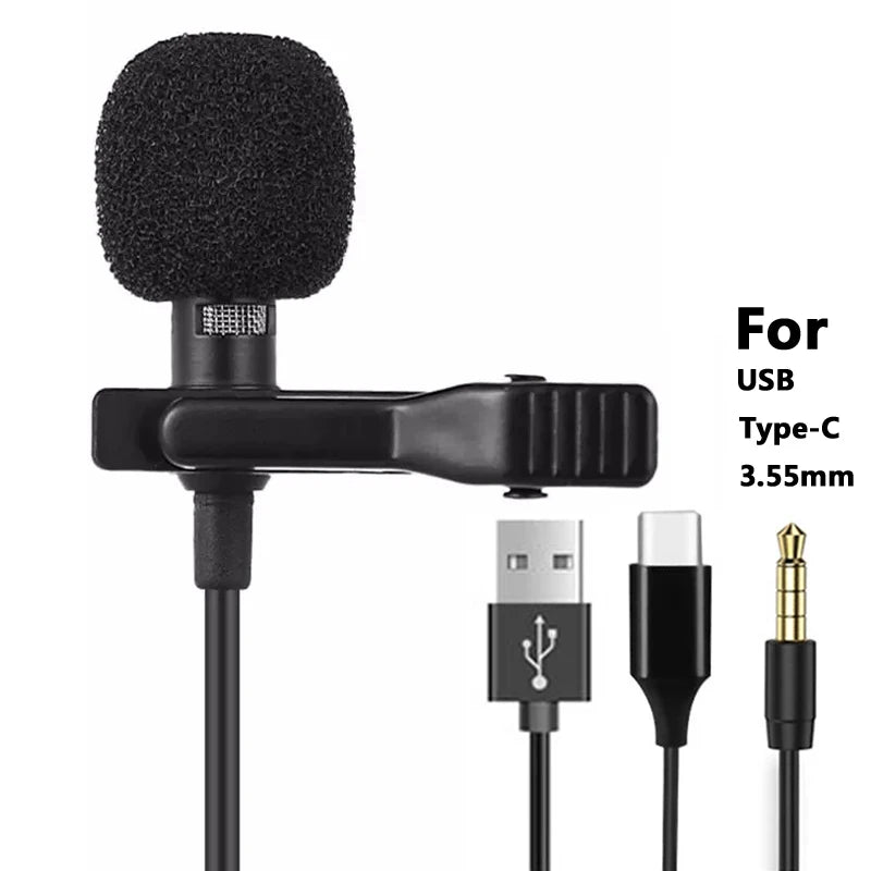 Portable Lavalier Mini Microphone Condenser Clip-on Lapel Mic Wired USB 3.5mm Type-C Microfon For Phone for Laptop PC Smartphone - WinSupport Tech