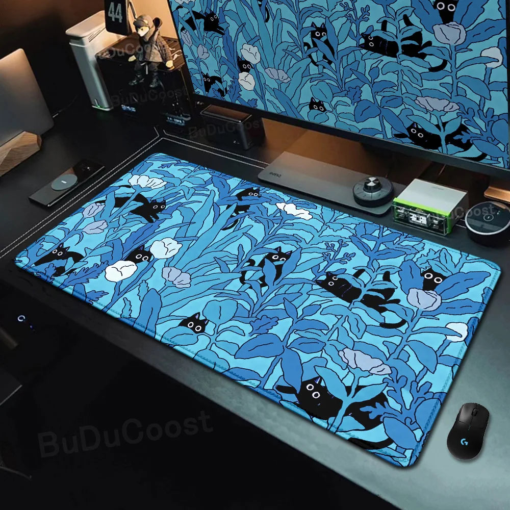 Kawaii Black Cat Mousepad Fast Delivery Keyboard Desk Mat 40x90cm Lock Edge Extend Mouse Pad Starlit Sky Office Table Protection