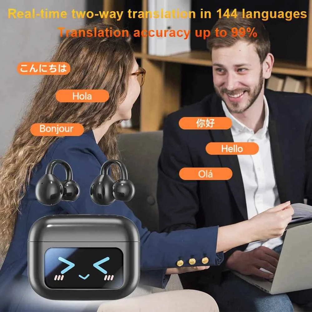 Wireless Ear Clip Earphones with Touch Screen 144 Languages AI Real Time Translation Headphones Smart Bluetooth 5.4 Earbuds