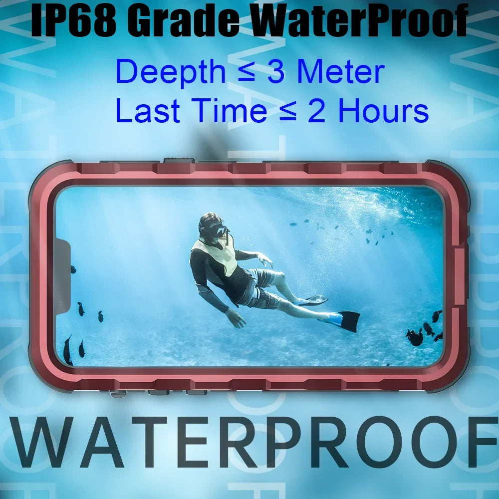 Heavy Duty Aluminum Metal IP68 Waterproof Case For iPhone 14 Plus 15 Pro Max Diving Swim Military Shockproof Magnetic Cover
