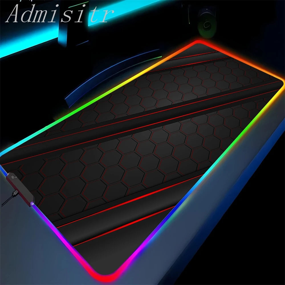 Geometry Large RGB Gamer Mousepad 40x90cm Hexagon Mouse Mat Gaming Mousepads LED Keyboard Mats Luminous Desk Pads Mouse Pad