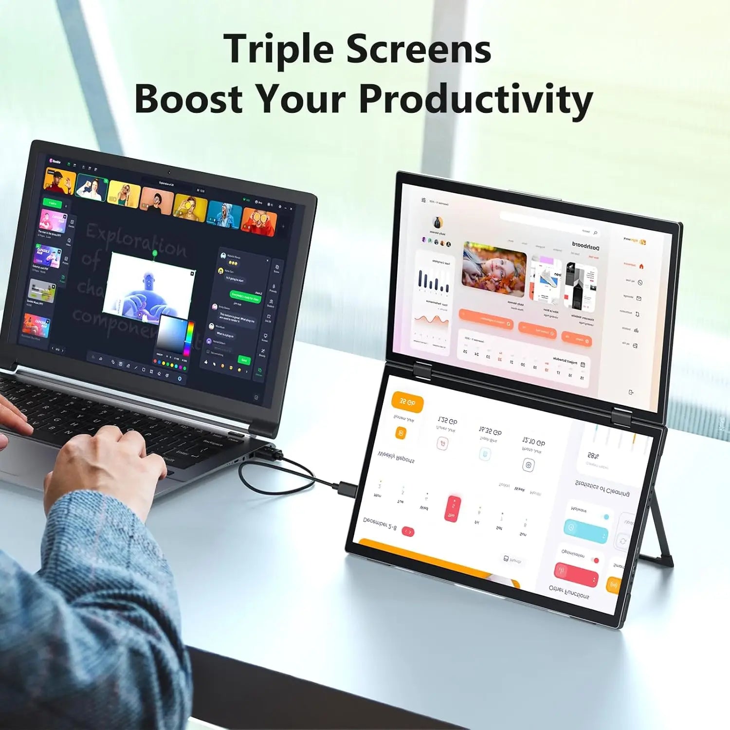 14‘’ Dual Portable Monitor Stacked Displays For Laptop Desktop PC MAC Phone Extended Screen 2240x1400 100%sRGB