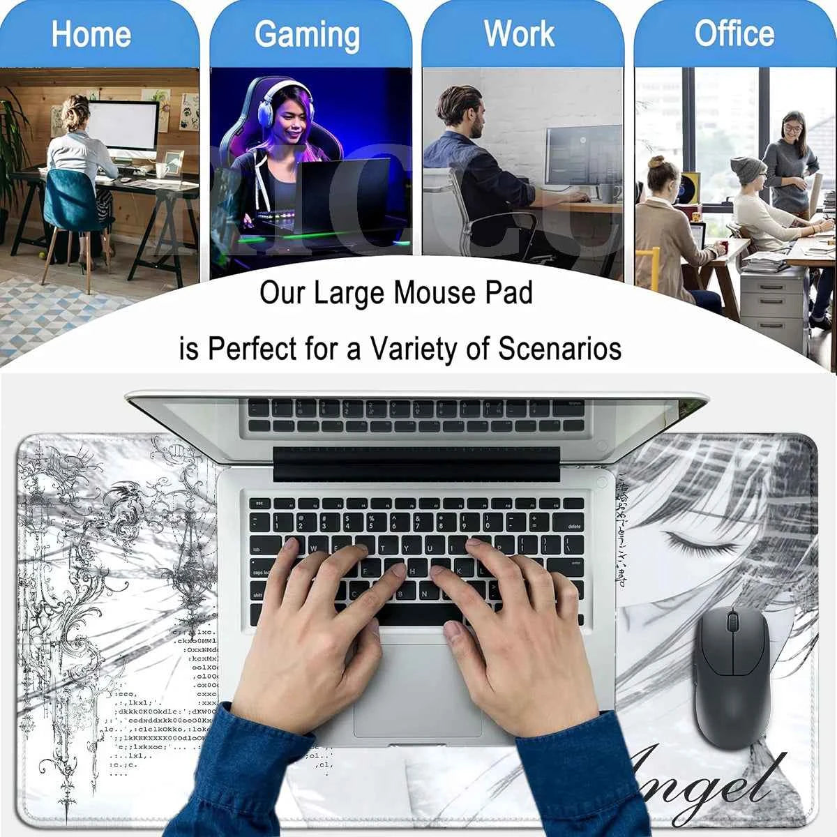 Anime Aesthetics Mousepad Black White Angel Mouse Pad Office PC Keyboard Desks Decort DeskMat Office Accessories E-Sports Carpet