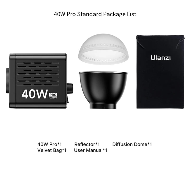 Ulanzi L023 40W pro Video Light Mini Bowens Mount Bi-color 2500-6500K with 3400mAh COB Light for Photography