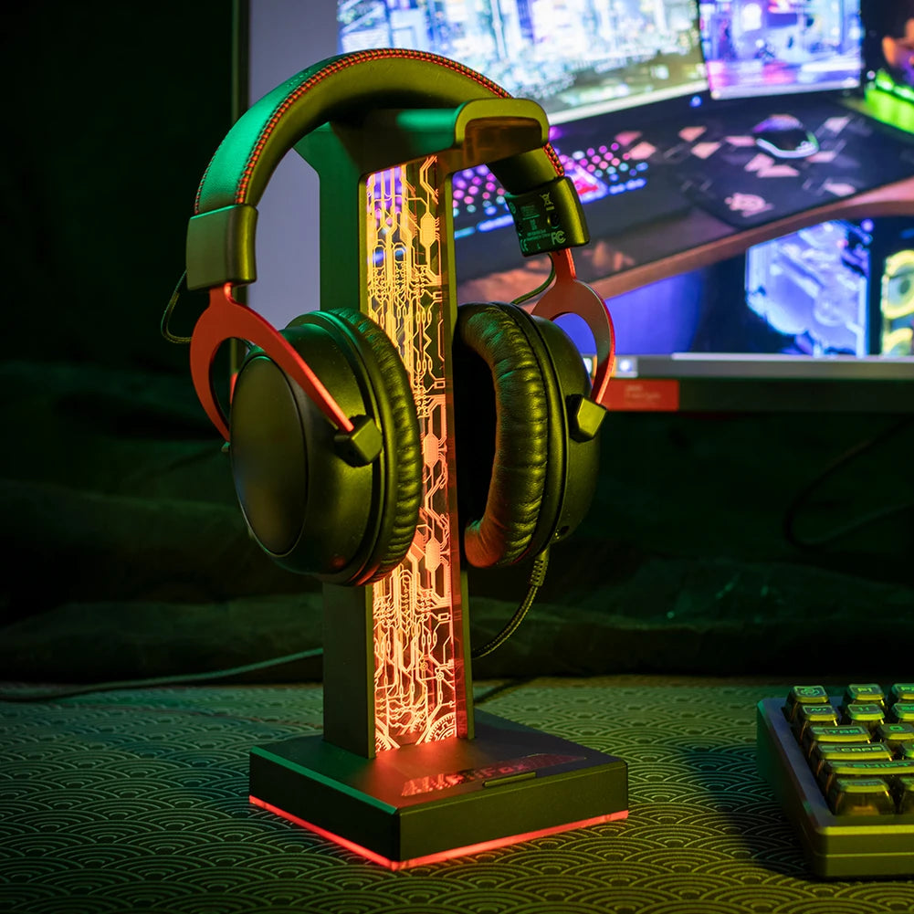 RGB Gaming Headphone Stand 10 Lighting Effects Headphone Stand Holder Rack USB Port 3.5mm Audio Port Desktop Headset Bracket