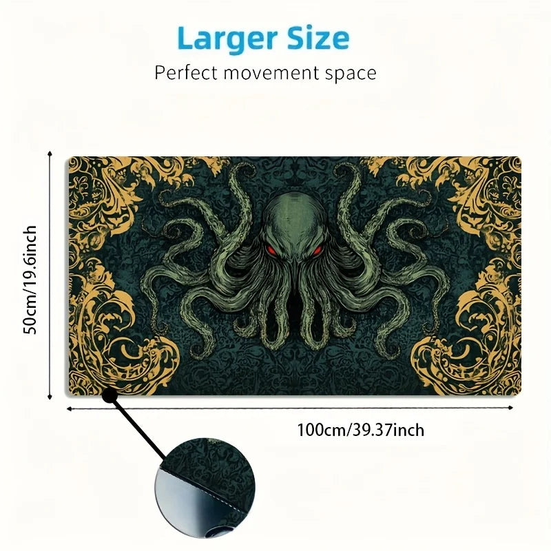 1 Extra-Large Gaming Mouse Pad with Cthulhu Octopus Vintage Pattern, Anti-Slip Rubber Base,Large Desk Mat for Office Accessories