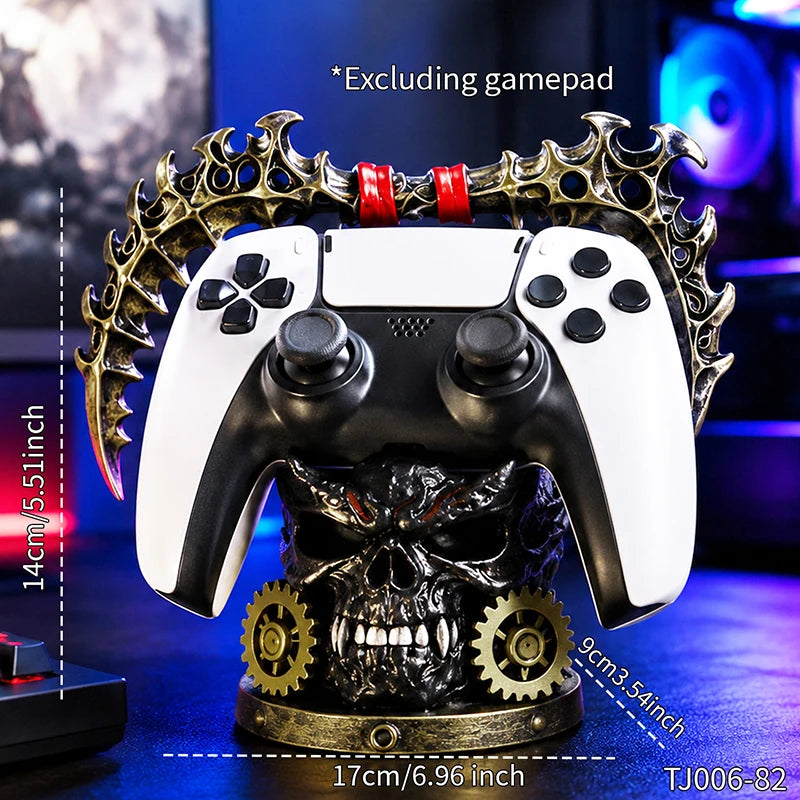 Gothic Skull Game Controller Stand Steampunk Resin Gamepad Holder Halloween Desktop Ornament Gaming Room Decor Gift for Gamers