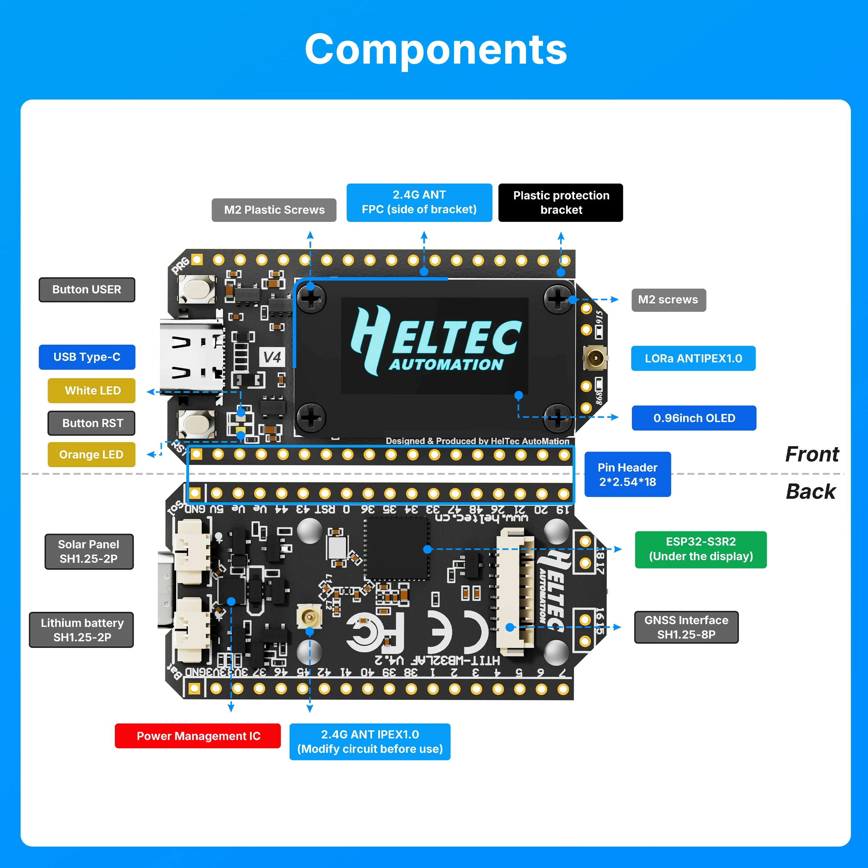 Heltec Wifi LoRa 32 V4 ESP32 SX1262 GPS 0.96inch OLED Meshtastic Solar Powered Dev-Board WiFi BLE Low Power For Arduino IoT