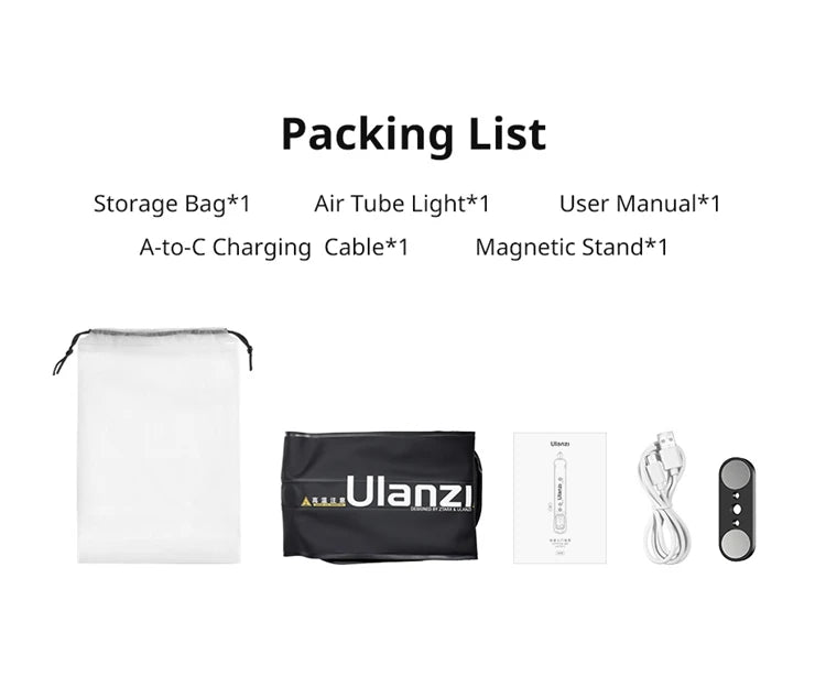 Ulanzi UA12 12W Inflatable TPU Air Tube Light 2700K-6500K Bi-Color Portable Pocket Light Stick Magnetic Mount for Livestreaming