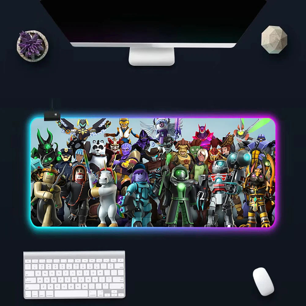 Hot game R-robloxs Cartoon RGB Pc Gamer Keyboard Mouse Pad Mousepad LED Glowing Mouse Mats Rubber Gaming Computer Mausepad