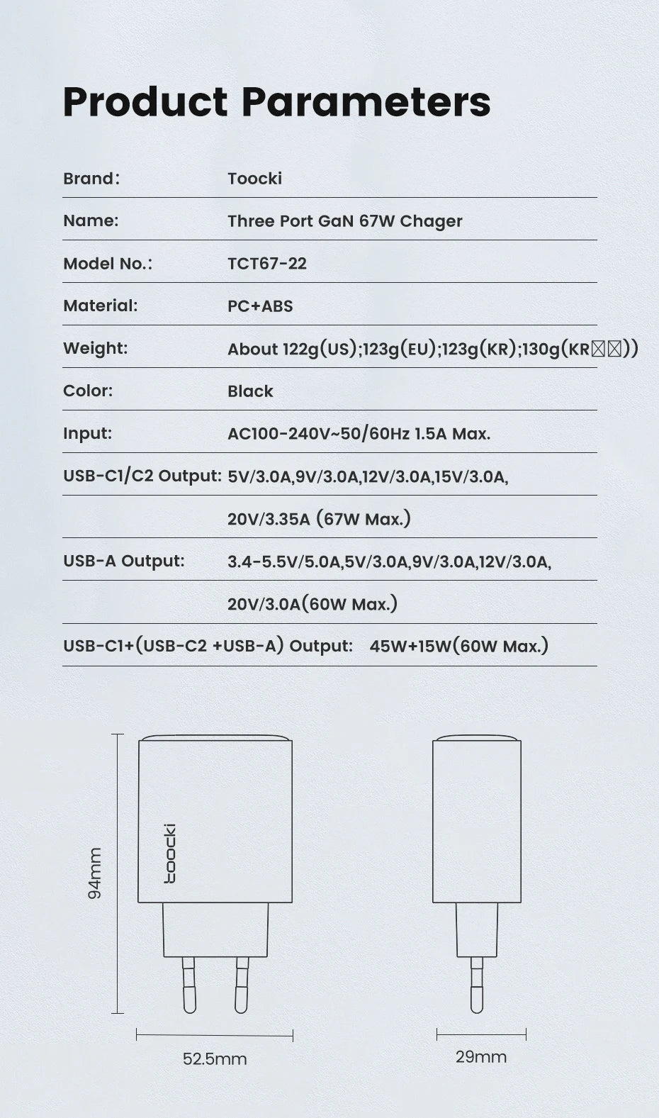 Toocki 67W GaN USB Type C Charger Digital Display 65W 45W PPS PD QC4.0 Quick Charge For Macbook Laptop IPAD Tablet iPhone 15 14