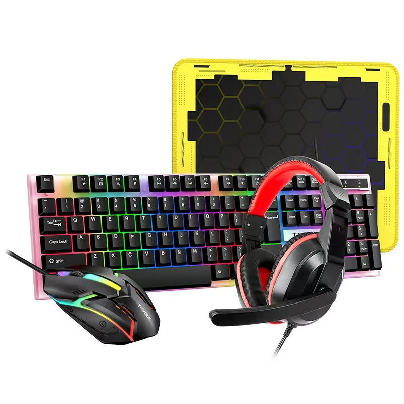 T-WOLF Thunderwolf TF880 Wired Keyboard, Mouse, Headphones and Audio Five-piece E-sports Game Enjoy Super Fast Moving Speed.