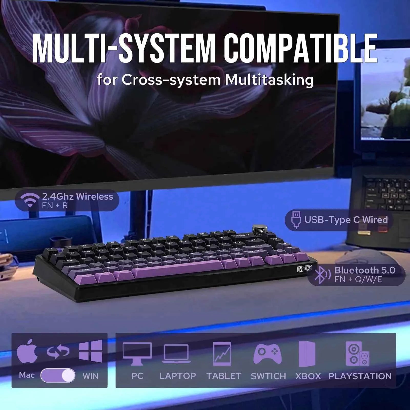 EPOMAKER HE75 Mag 75% Hot-Swap Gasket-Mounted Wired/Bluetooth/2.4GHz Wireless Mechanical Keyboard with RGB Backlight for Mac/WIN