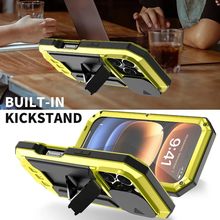 Rugged Metal Phone Case For iPhone Air 17 16e 16 Pro Max Heavy Military Shockproof Shell Slide Camera Cover Screen Protect