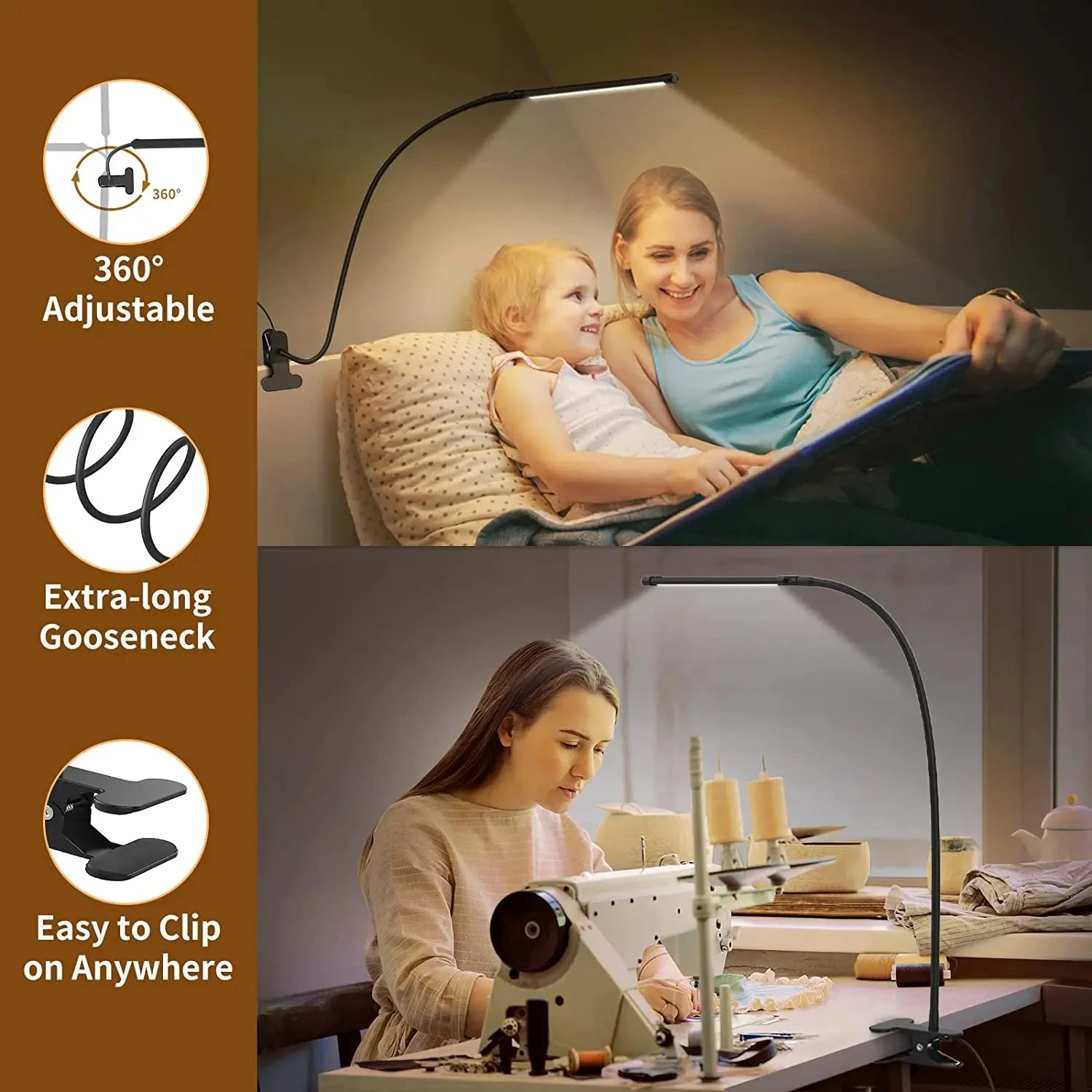LED Desk Lamp Double/Single Head Reading Table Lamp With Clip Dimmable Brightness For Home Study Office Lighting PC Eye Protect