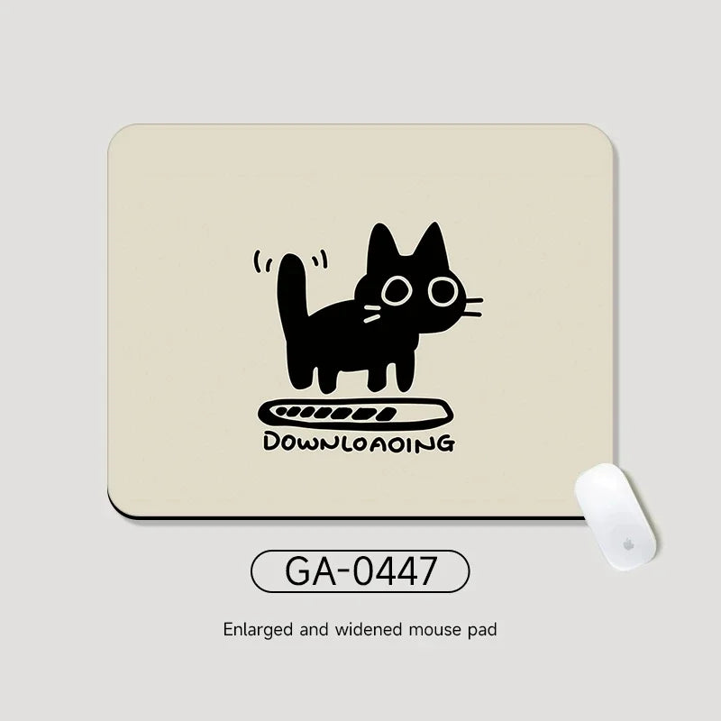 Black Cat Illustration Mouse Pad Small Office Table Mats Computer Accessories Washable Anti-slip Rubber with Precision Lock Edge