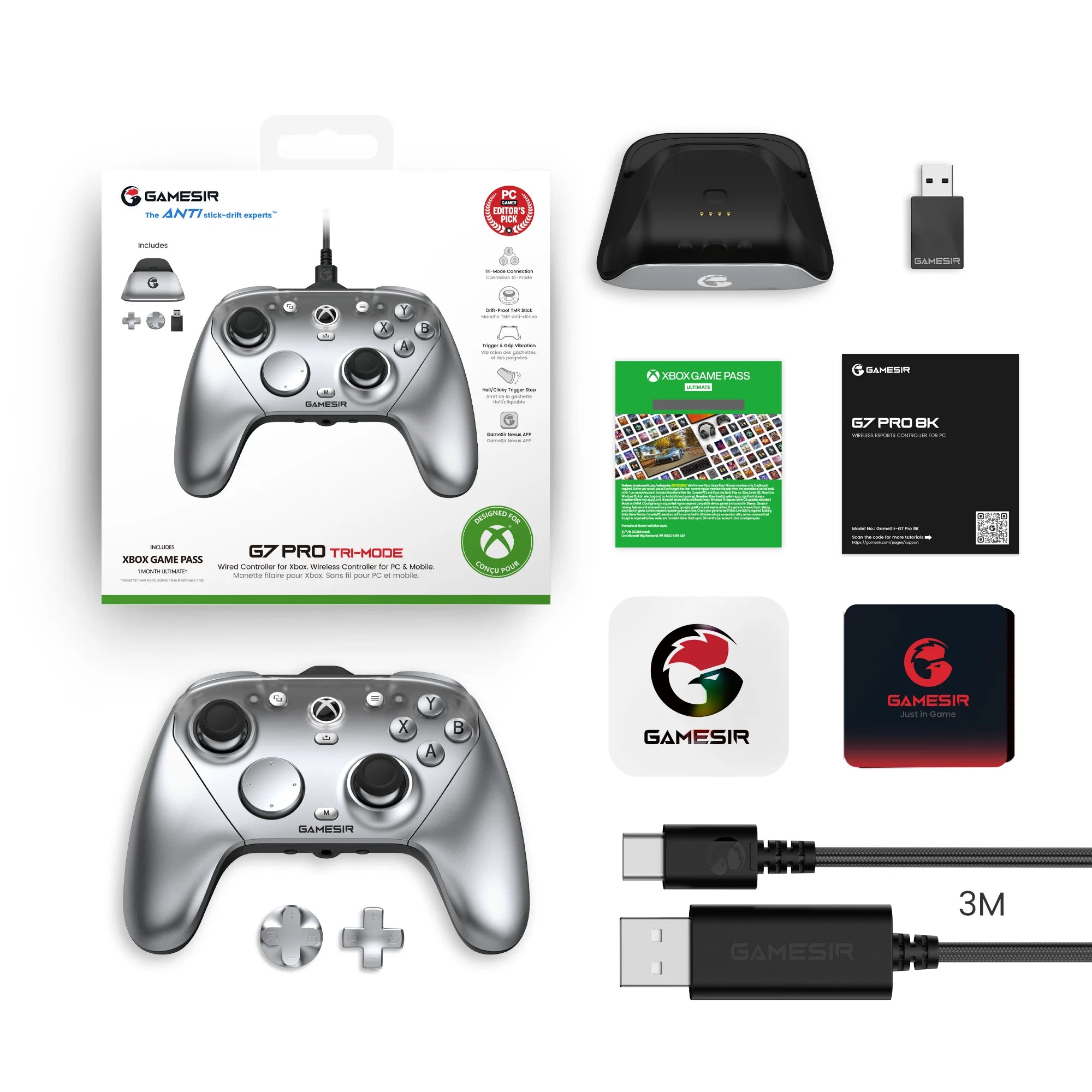 GameSir G7 Pro Xbox Series X|S Controller – Wired for Xbox, Wireless for PC, Bluetooth for Android – Hall Effect, Charging Dock