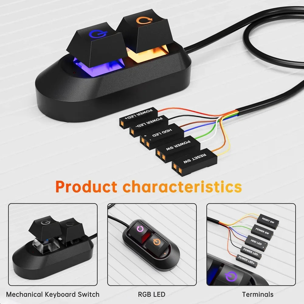 2M RGB LED Lights Computer Desktop Switch PC Motherboard External Start Power On/Off And Reset Button Extension Cable Key Switch