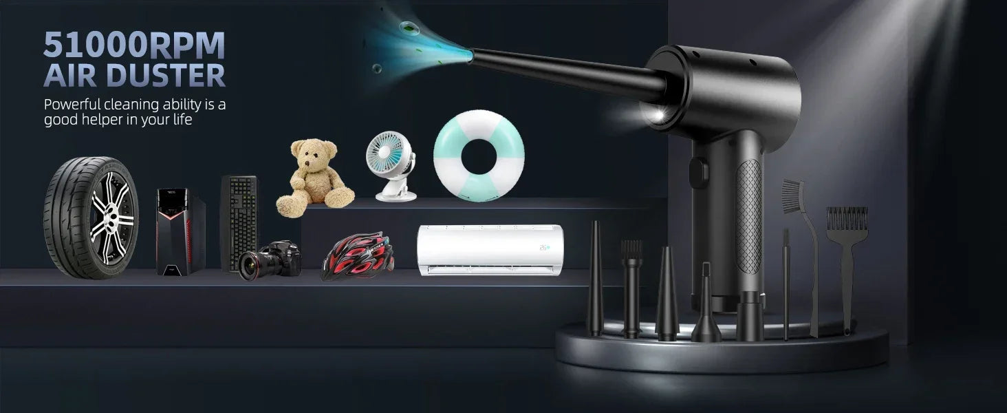 Electric Wireless Air Duster Compressed Air Blower with LED Light for Cleaning Computer Keyboard Camera Car Home