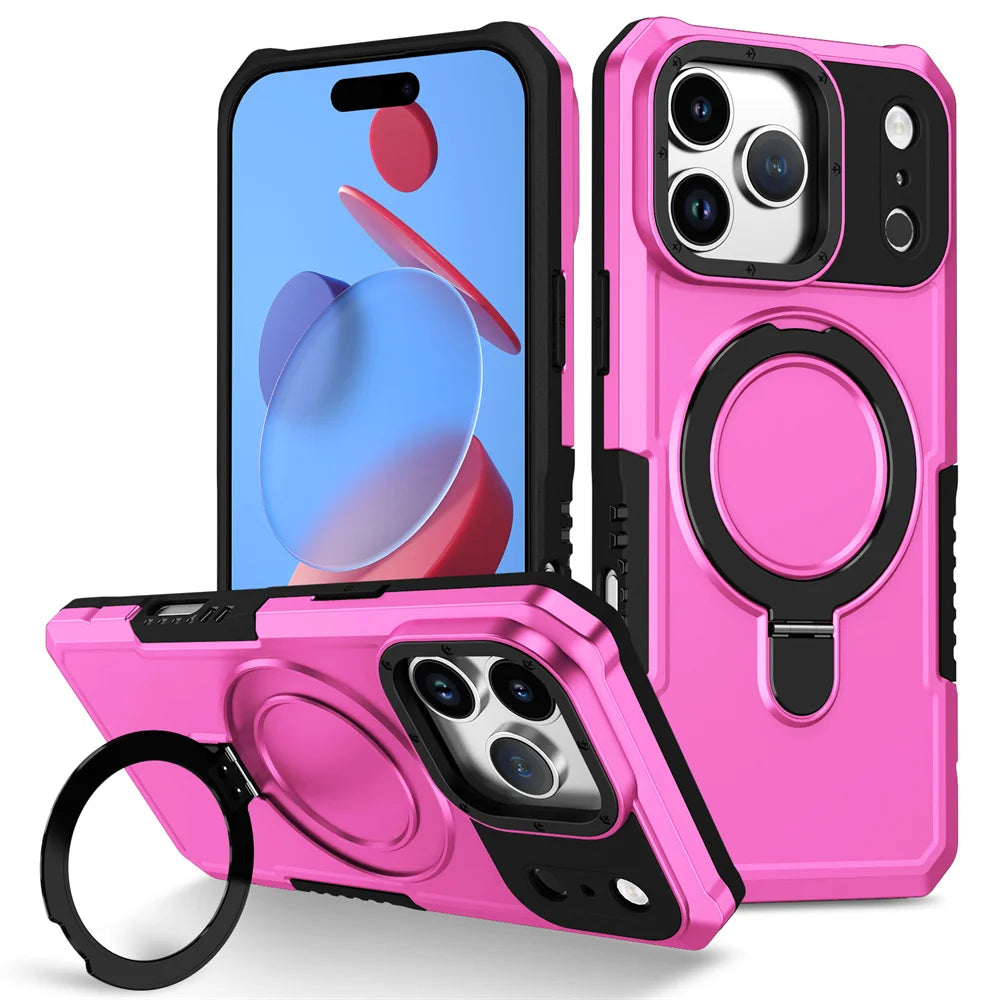 Luxury Anti-slip Frame Armor Magnetic Stand Phone Case For iPhone 17 Pro Max Plus Double Layer Protection Shockproof Back Cover