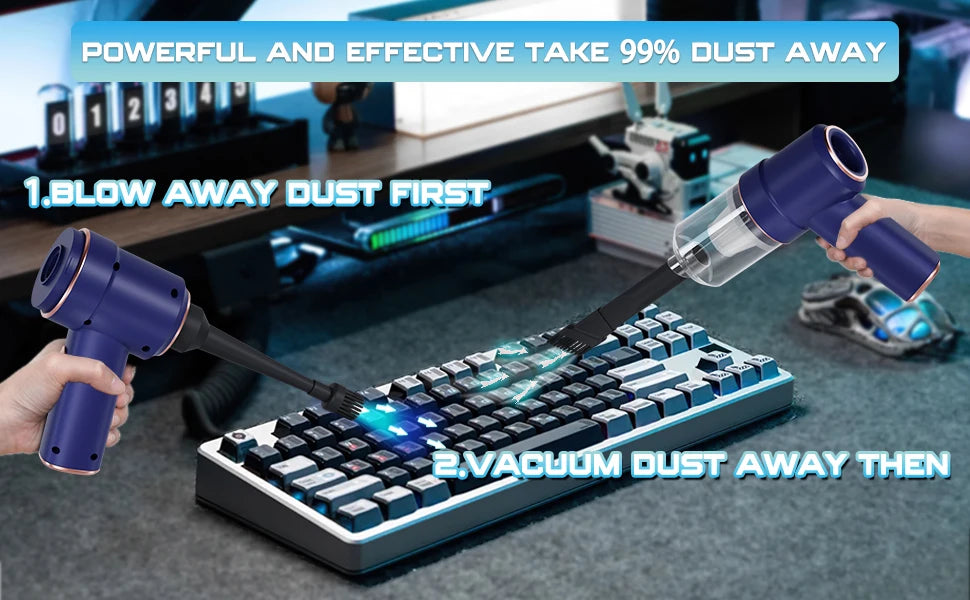 4000mAh Portable Compressed Air Duster Multi Air Blower & Vacuum Cleaner Cordless Duster Blower for Keyboard Computer Cleaning