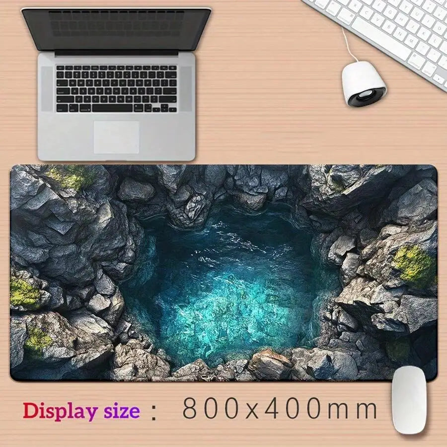River Blue Green Stone Wall Mousepad Keyboard Gaming Accessory Office Computer Desk Mat Rubber