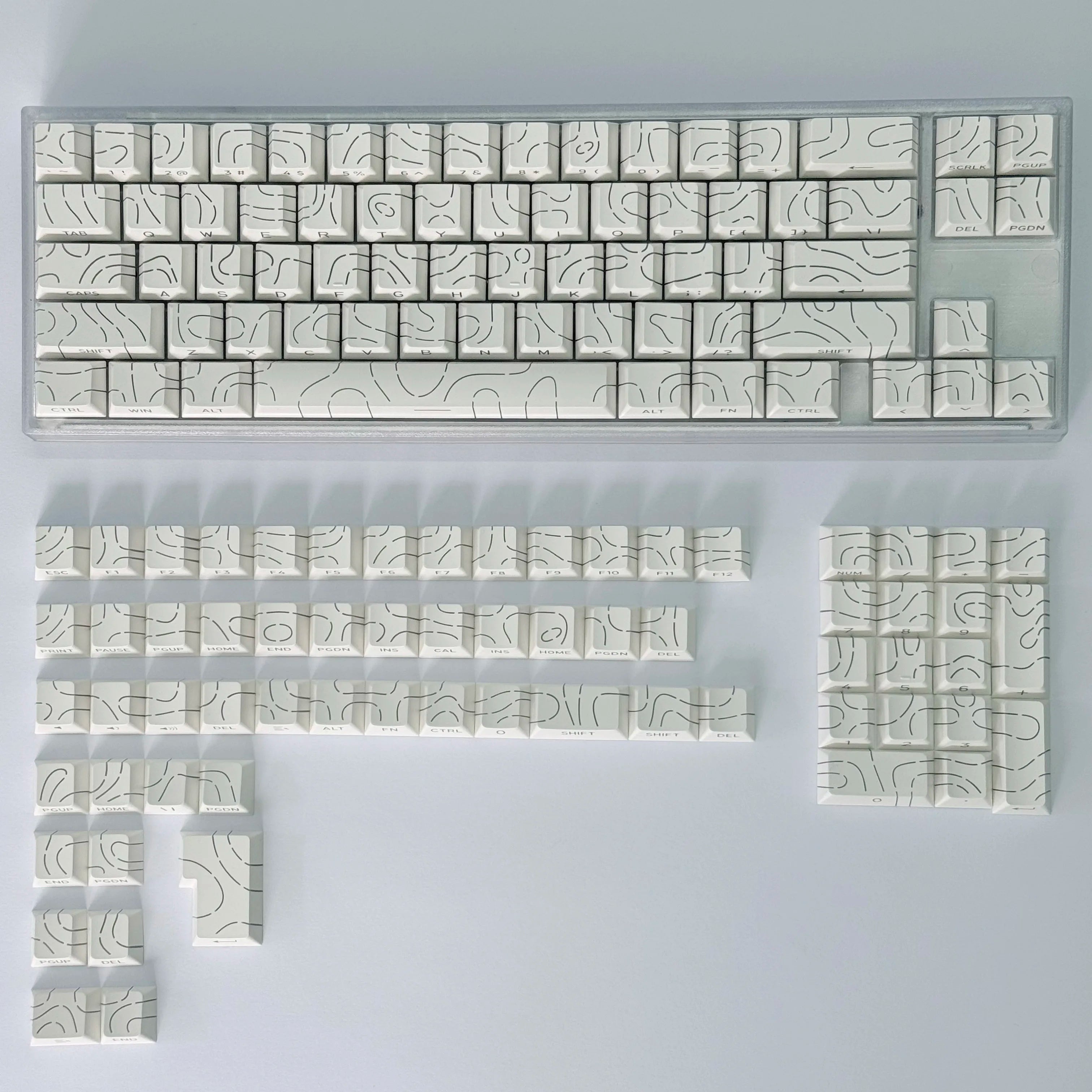 Lines Sided Shine Through Keycaps Cherry Profile Black White 97/133 Keys Customer keycaps for Mechanical Keyboard 60% 65% 75%