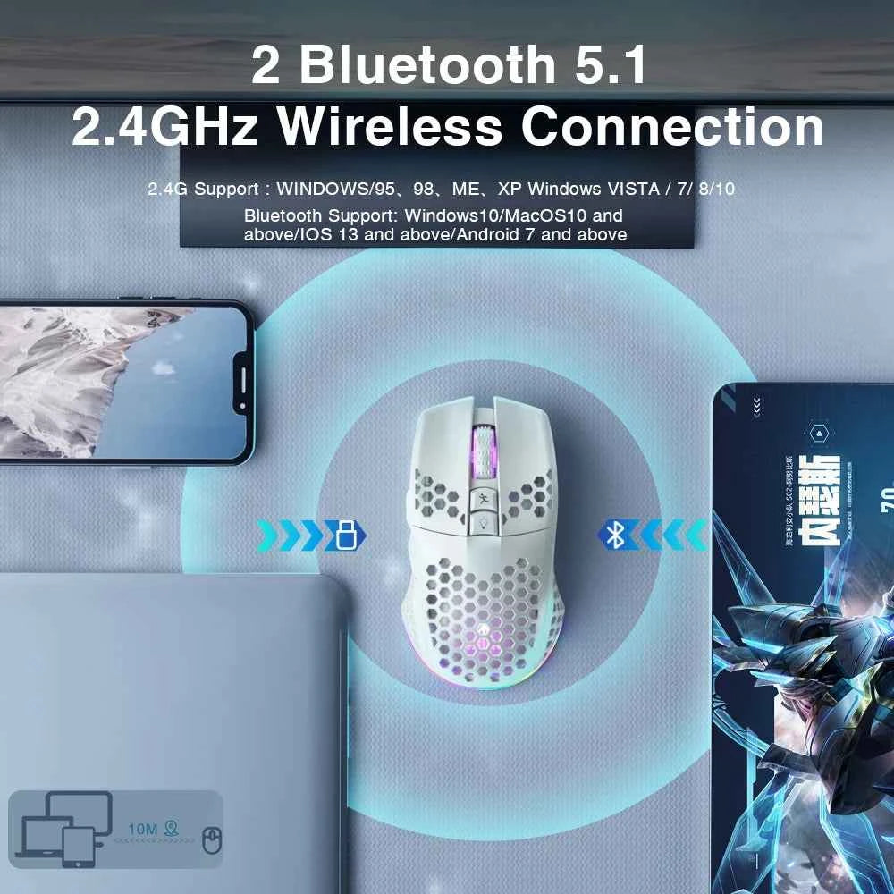 SM600 3-Mode Connection Wireless Gaming Mouse Ergonomic Design Rechargeable Mice Macro Software Zero Latency