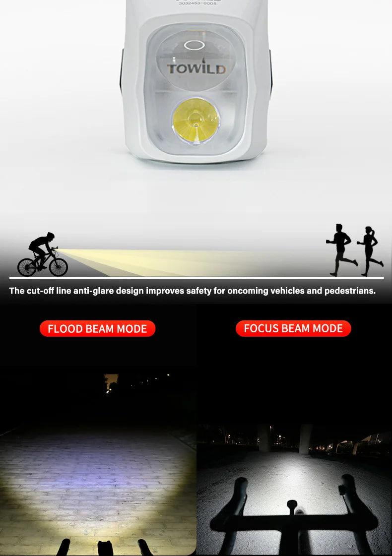 TOWILD DL1200S/DL1700 Bicycle Light With Cut-Off Line Beam1900LM Rechargeable Bike Front Light Power Bank Mtb Cycling Headlights