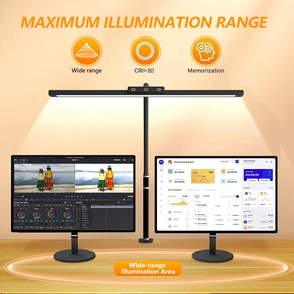 LED Clip Table Lamp with Touch Mode 3200K-6500K 5 Color Stepless Dimming Flexible Gooseneck USB Eye Caring Lamp for Office Home
