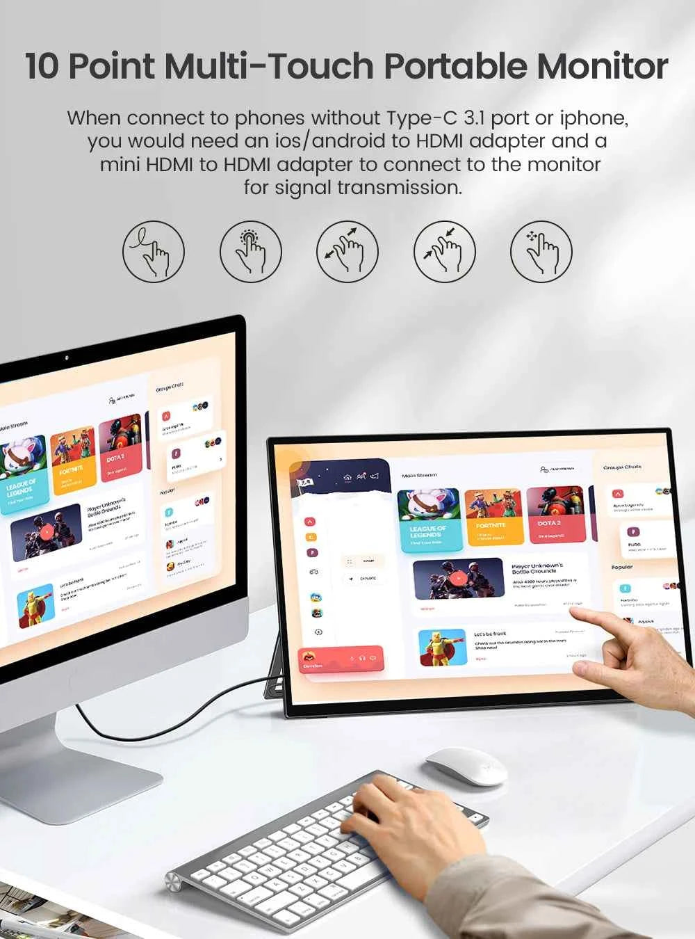 UPERFECT Touchscreen 18.5' 120Hz Portable Monitor 1080P 100% SRGB IPS External Touch Gaming Display for Desktop Laptop Mini PC