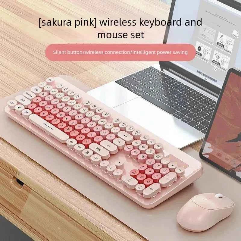 Green Wireless Keyboard And Mouse Set Punk Desktop Laptop Office Color Fingerboard