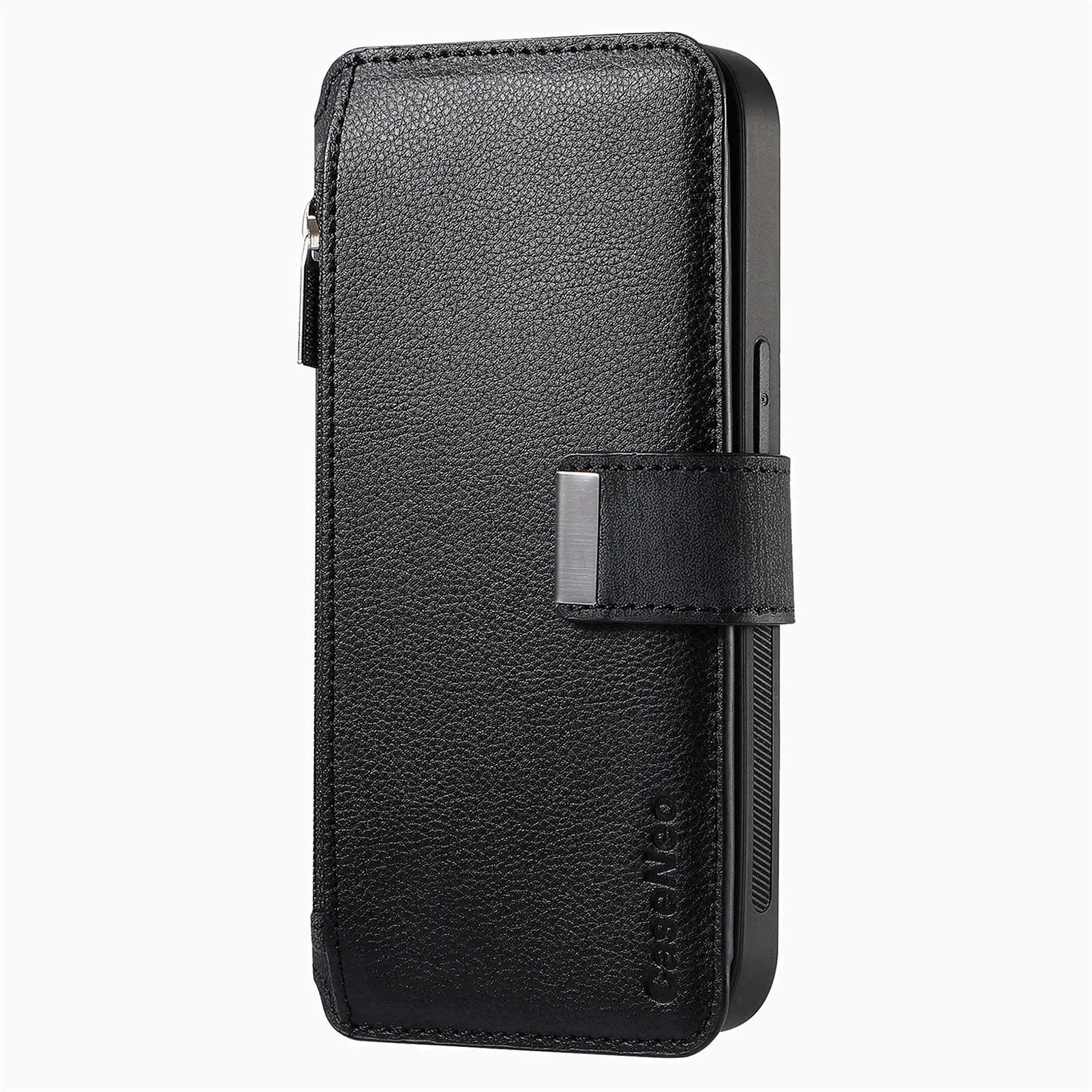 For iPhone 15 14 13 12 11 XS Max XR 8 7 6 Plus Wallet Case, Zipper Storage Design, Detachable Magnetic Flip Folio Cover