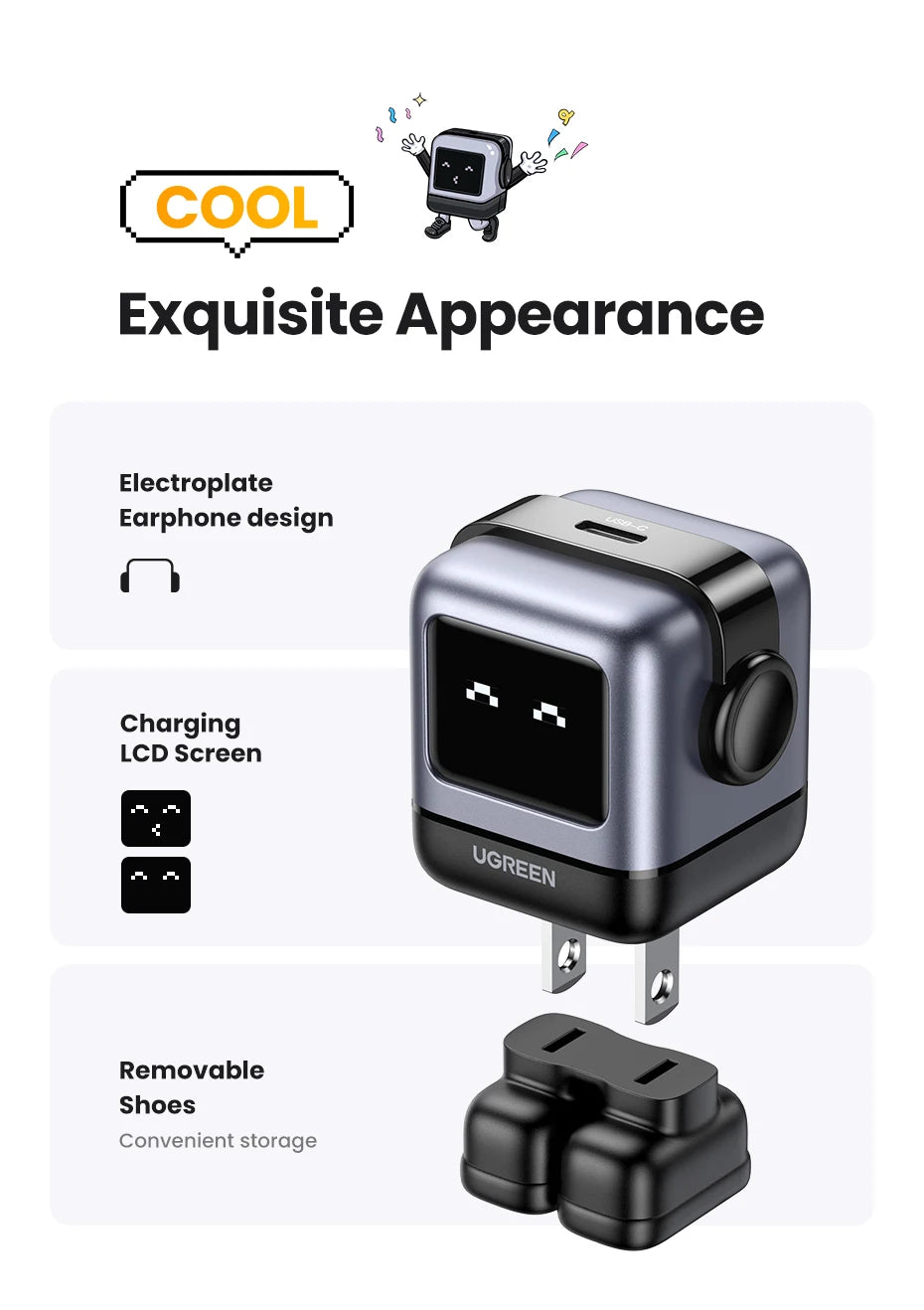 【US Plug】UGREEN 30W 65W GaN Charger Robot Design PD3.0 Fast Charger PPS for iPhone 17 16 Macbook Laptops Samsung XiaomiTablets