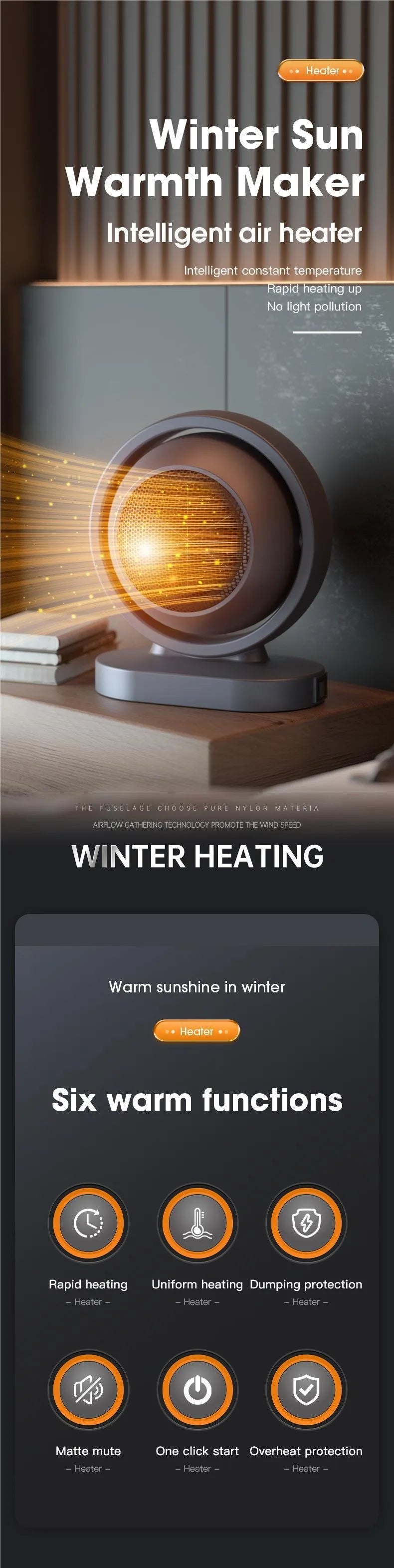 PTC Hot Air Heater Desktop Portable Blower Fan for Home Office Bathroom Personal Heating Electric Warmer