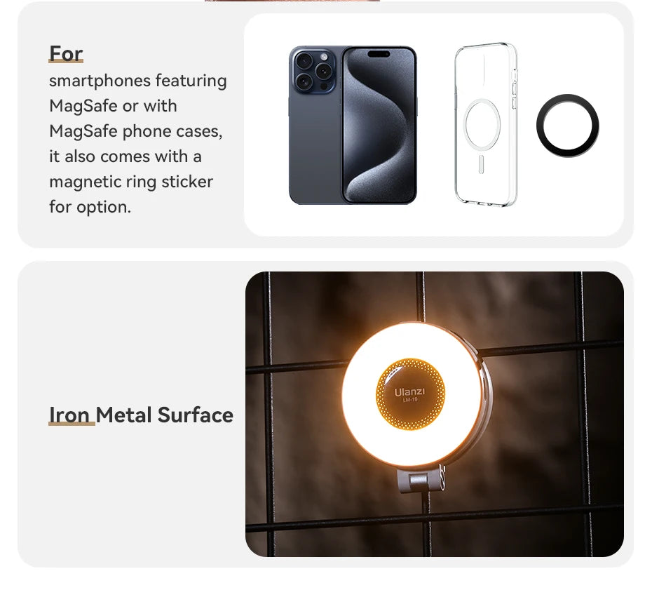 Ulanzi LM19 MagSafe Light CRI 95+ for Vlog Livestream Photograph Bi-Color Flip Fill Light Suitable for Magnetic Mobile Phones