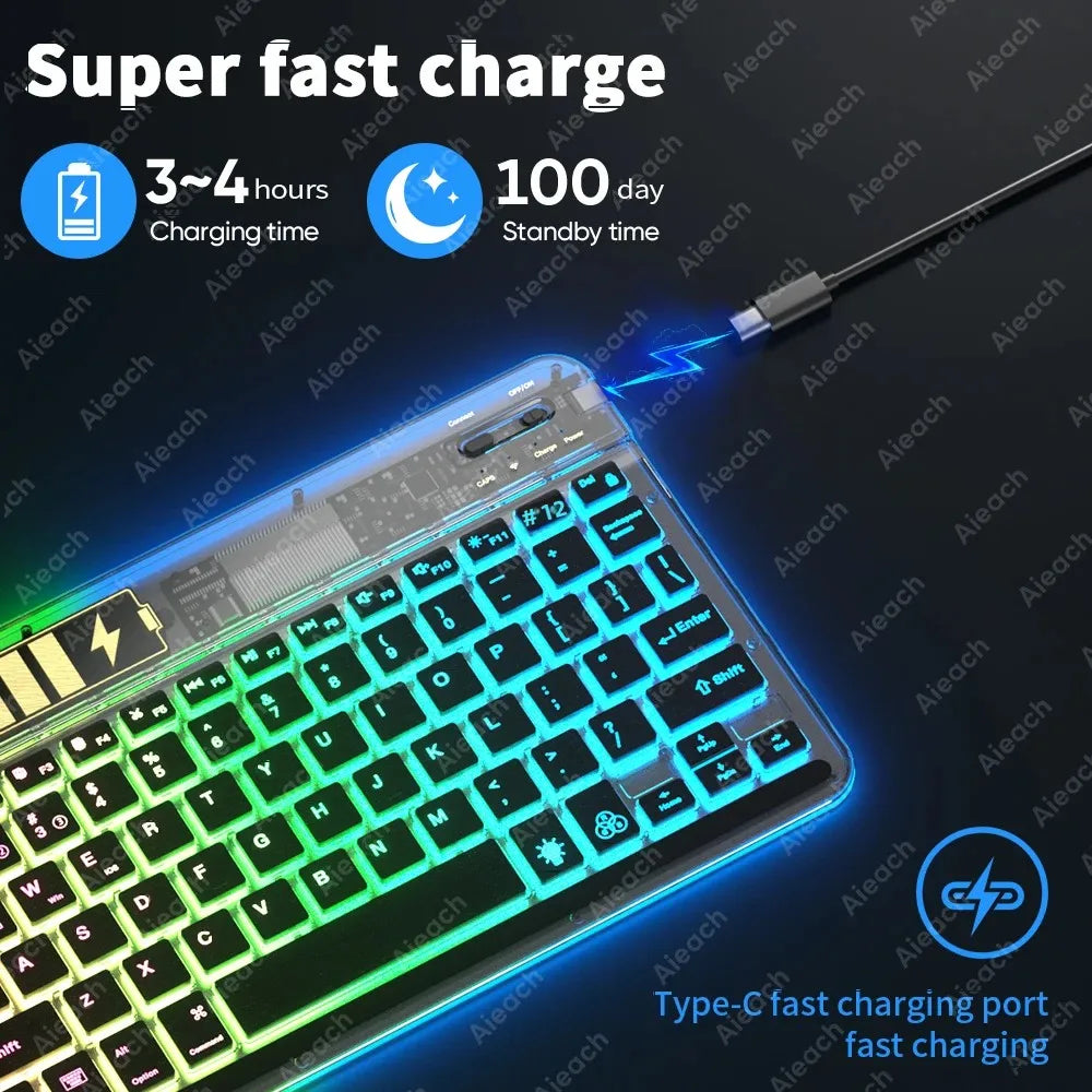 Transparency Bluetooth Keyboard For Tablet Phone Wireless Keyboard Korean Russian French Arabic Tablet for iPad Android