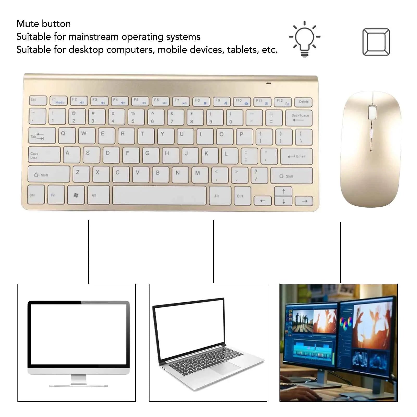Keyboard Mouse Set 2.4G Wireless 78 Keys USB Thin Etched Keycaps Ergonomics Mute Button Computer Keyboards Mouse Wireless Mouse